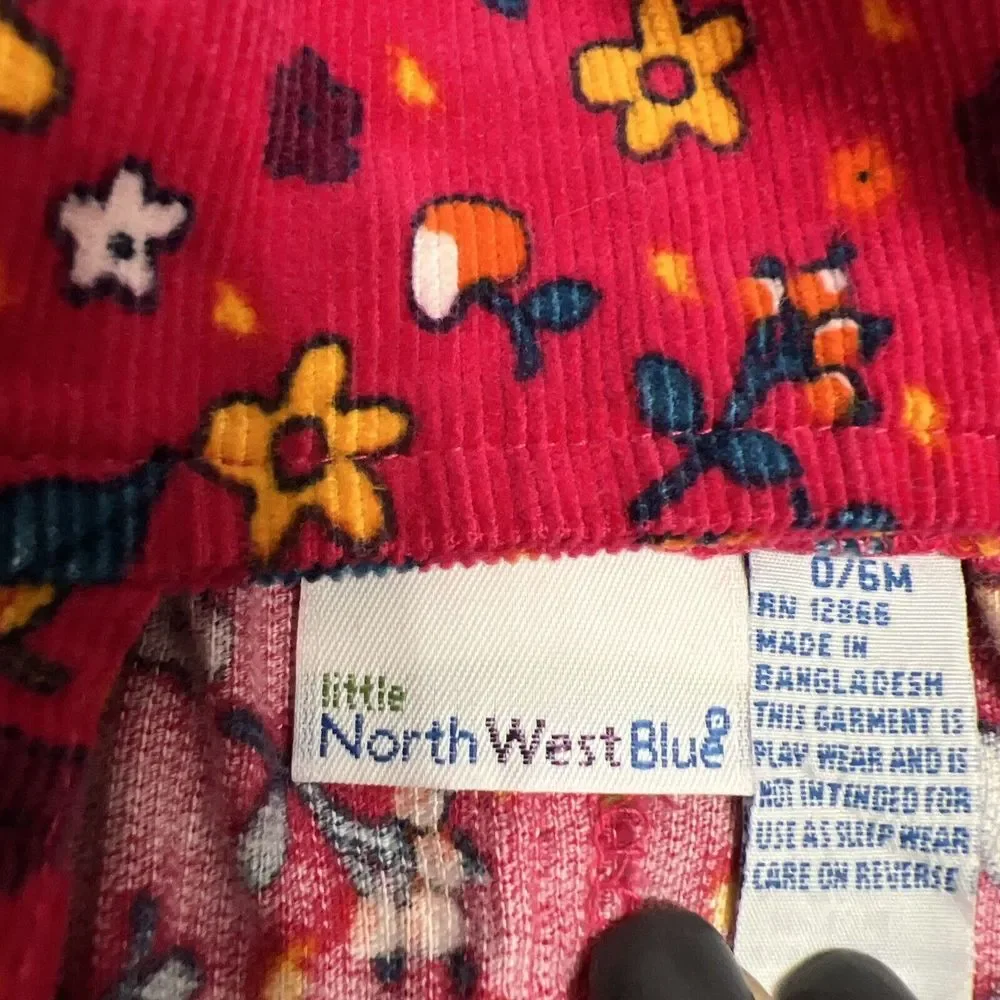 Vintage Little North West Blue Overalls Corduroy Floral Flowers‎ Pink 0-6 Months